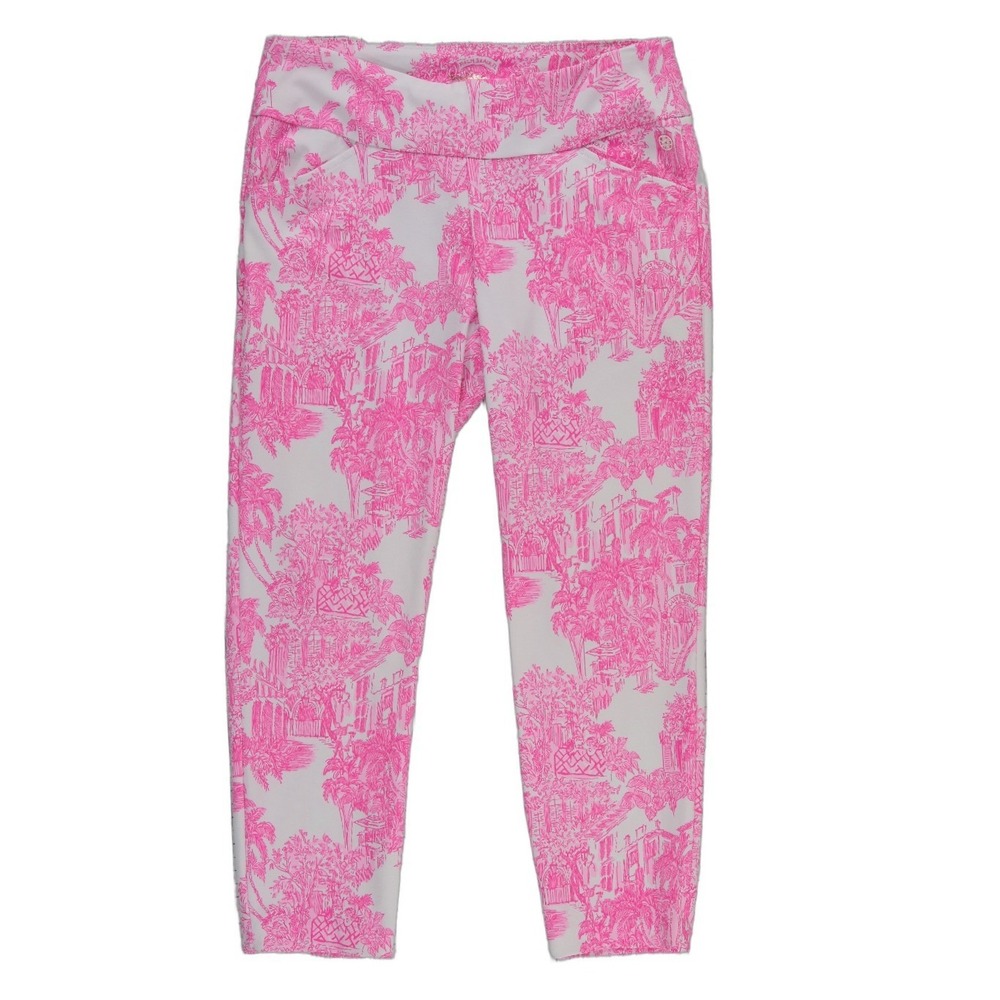 Lilly Pulitzer Luxletic Pink White Tropical Toile Pants Women's Size 8 Cropped
